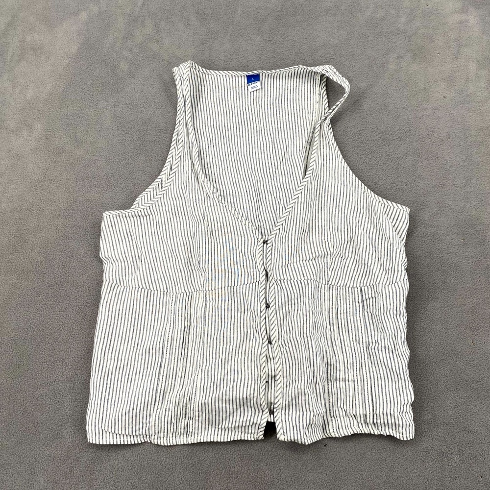 Old Navy Blouse Top Womens L White Blue Linen Striped V Neck Fitted Sleeveless